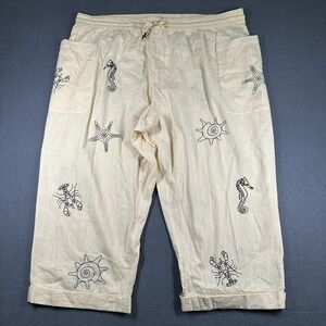 Anthropologie Sea Life Embroidered Pants Womens 2X Capri Beach Nautical NWT
